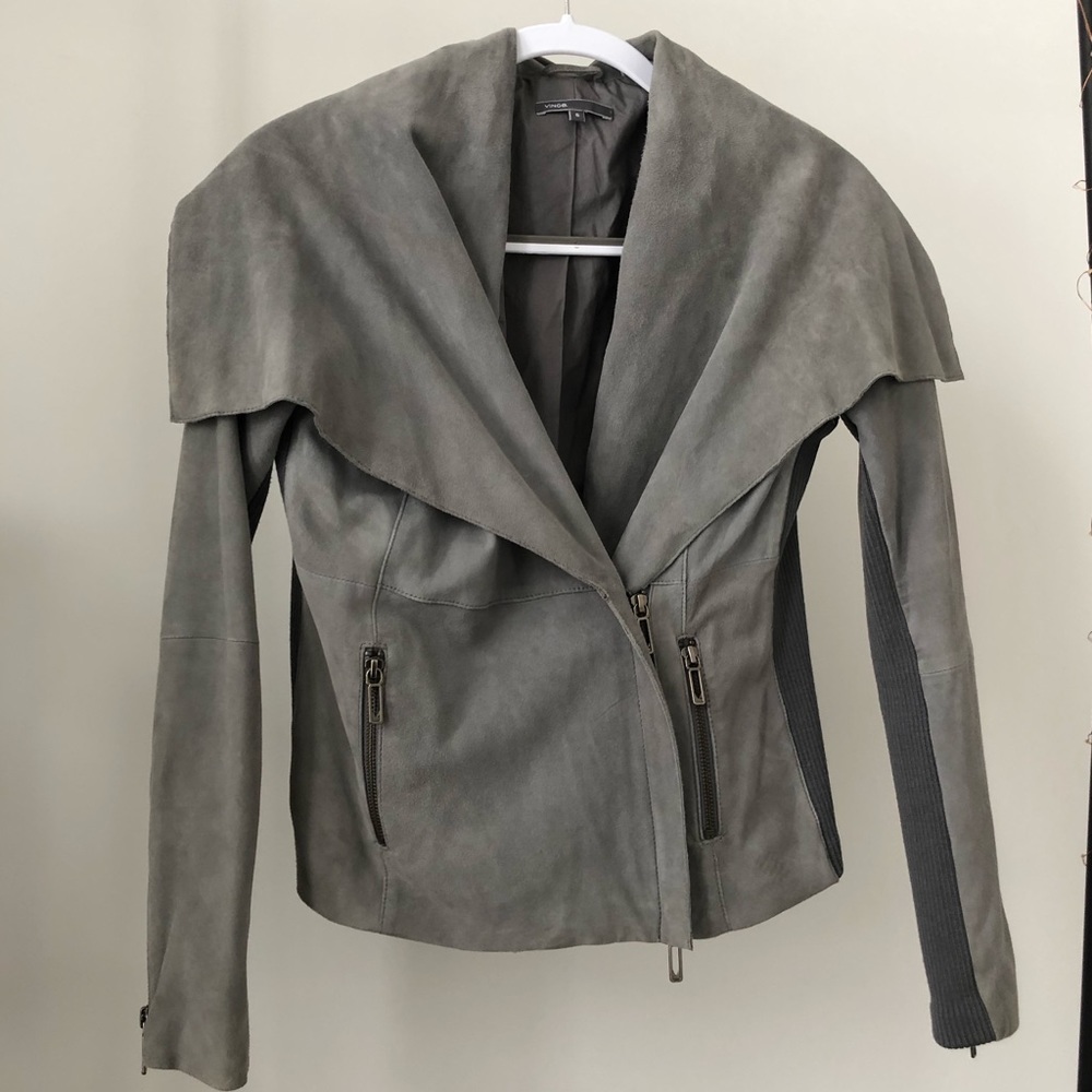 Vince Suede Asymmetrical Moto Jacket with Zippers